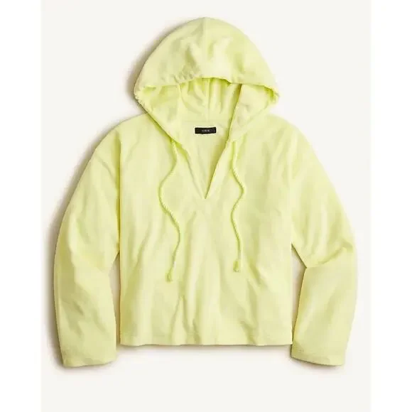 J. Crew Towel Terry V-neck Hoodie Set‎ Neon Yellow Women’s Medium Cozy Beachy - Picture 11 of 11